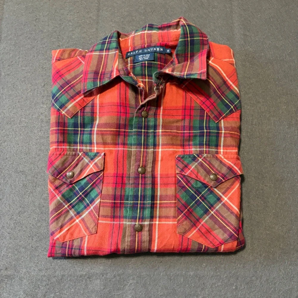 Ralph Lauren Plaid Western Shirt Kids Size 8 Red Preppy Core Academic Cotton